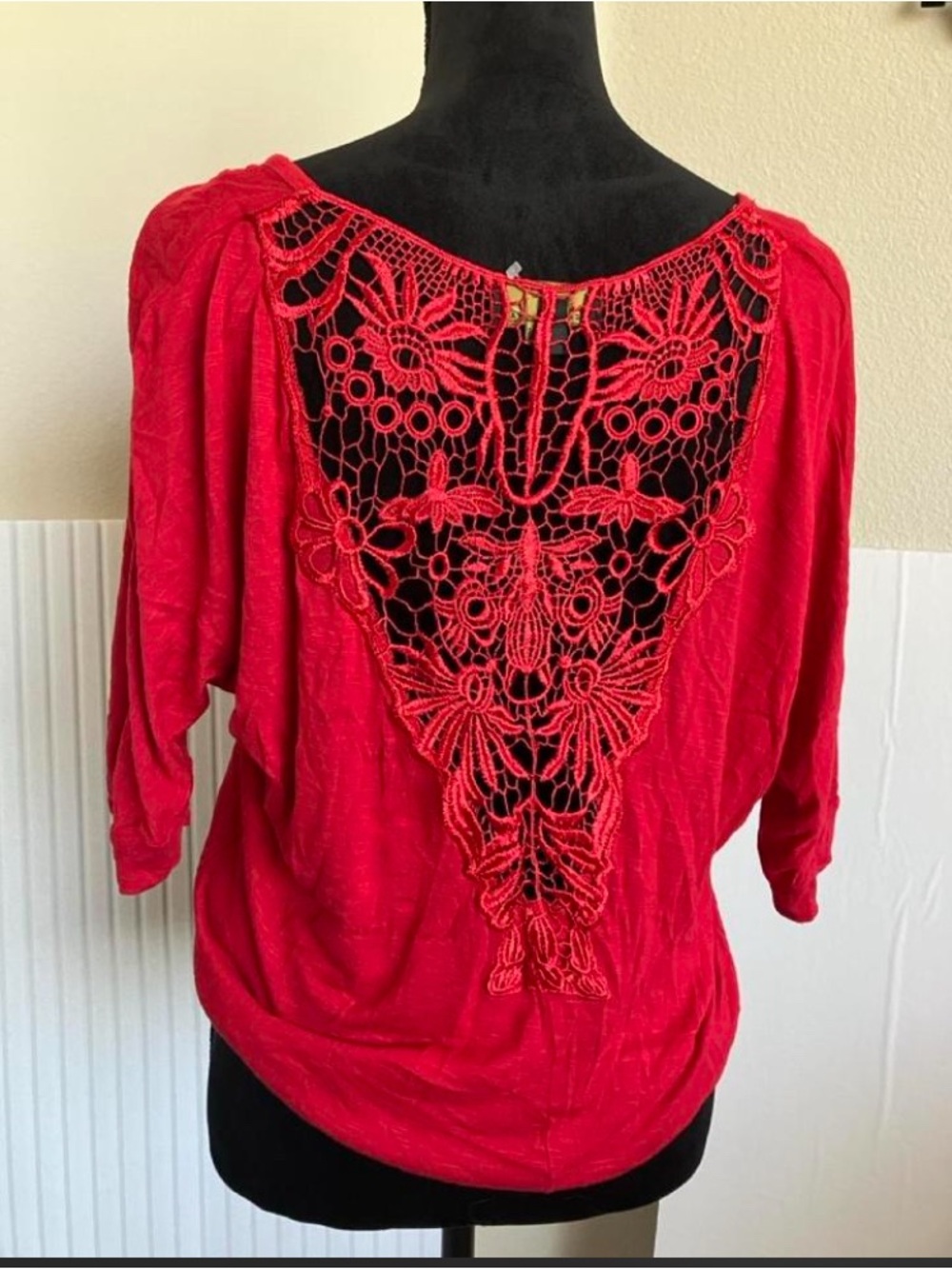 Buffalo David Bitton Red Crochet-Back Women's Top